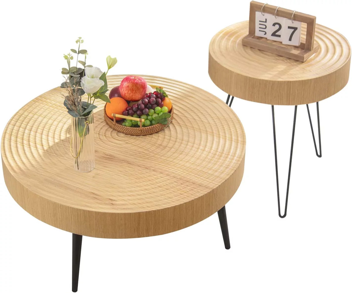 2 Pieces Round Wood Coffee Table Set X35091
