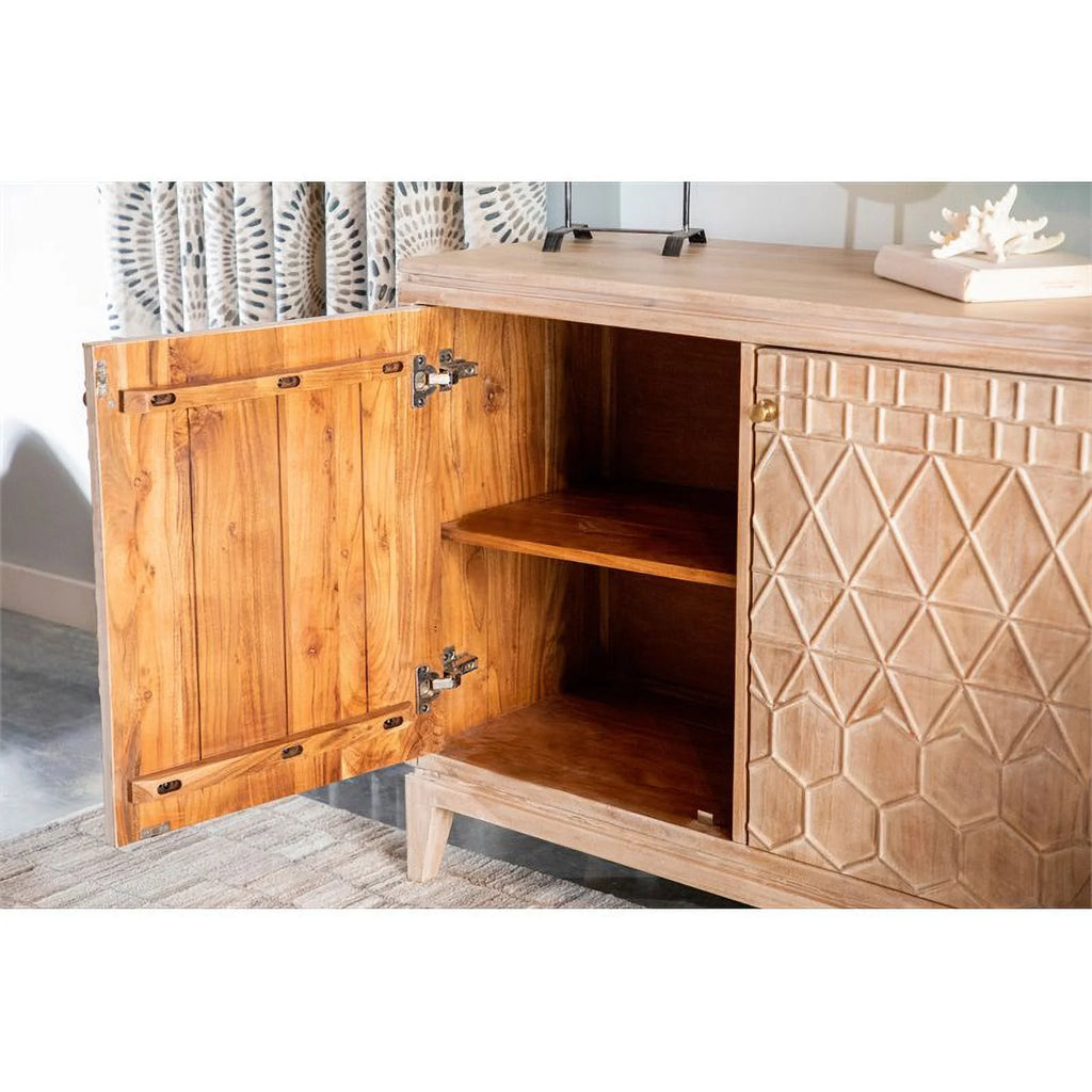 White Distressed 2-door Geometric Accent Cabinet N18952
