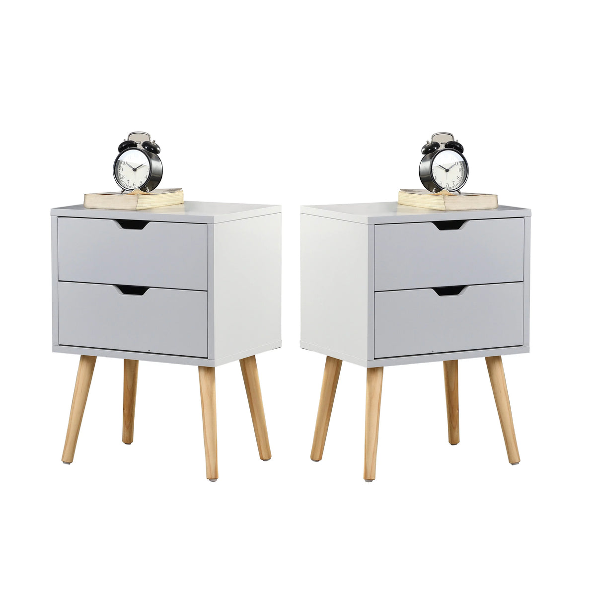22'' High Double Drawers Nightstand Set of 2 Antique White V5692