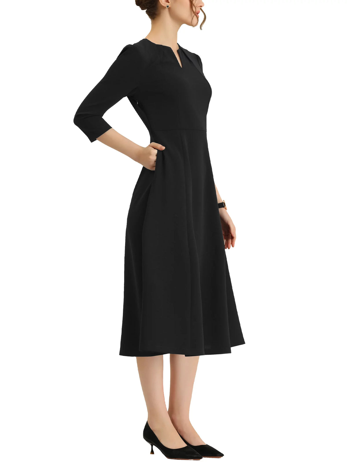 A-Line Dress 3/4 Sleeve Notched V Neck P88277