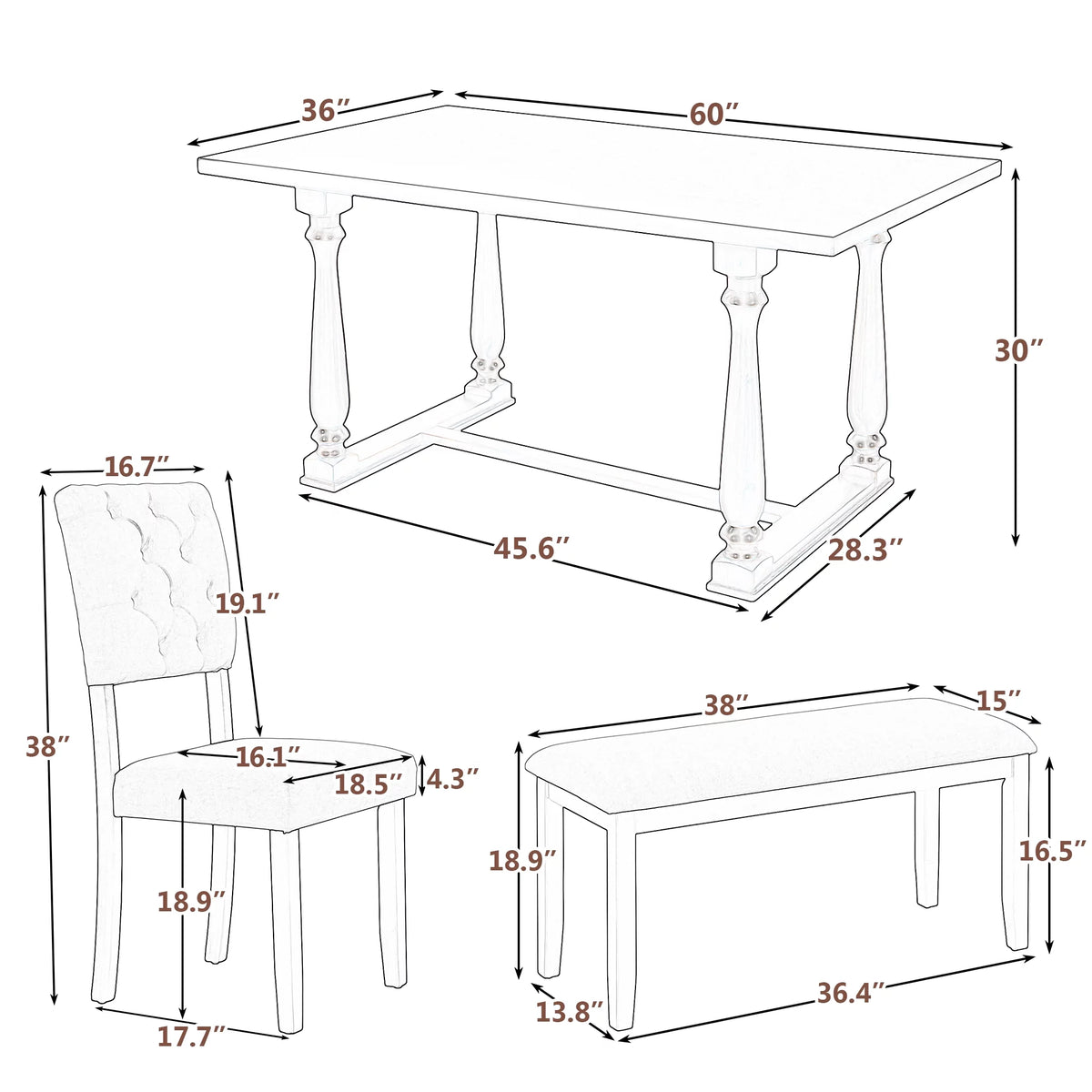 6-Piece Dining Table and Chair Set with Foam-covered Seat Backs D3513