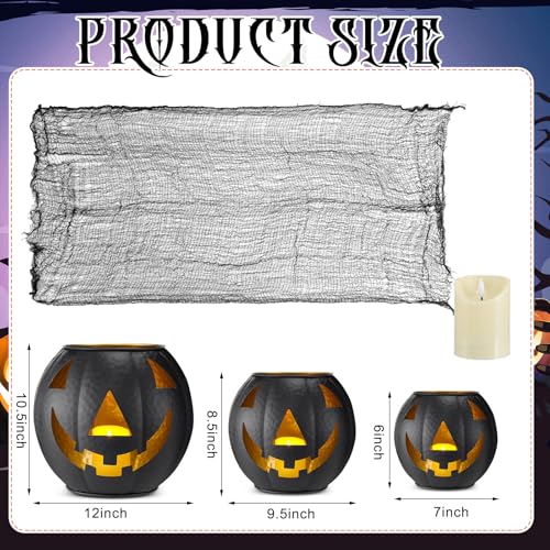 3 Pcs Metal Jack O Lanterns Pumpkin Set with LED Candles C278