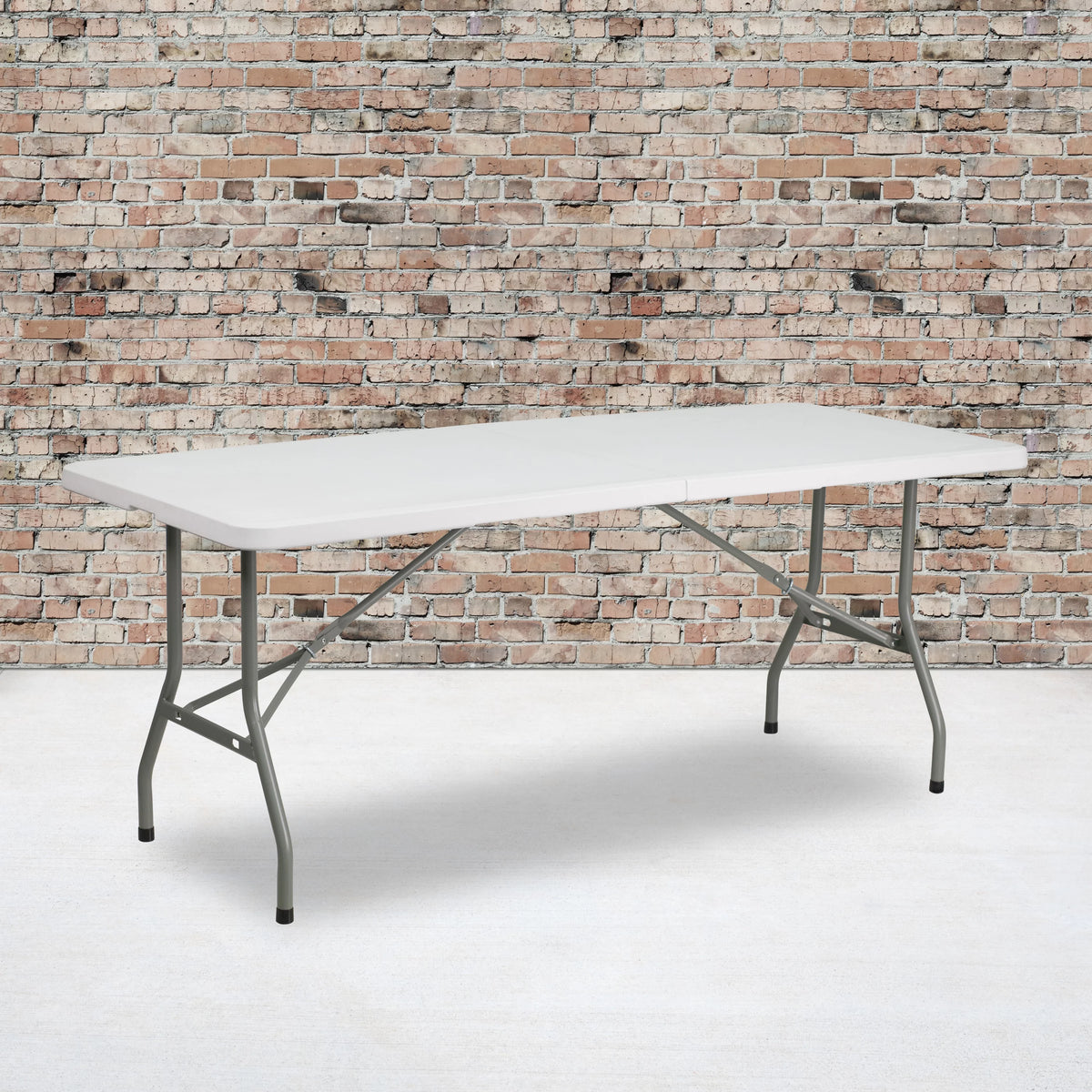6-Foot Bi-Fold Granite White Plastic Folding Table with Carrying Handle V68978