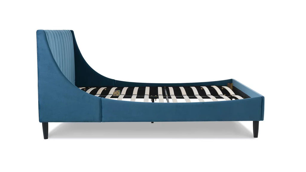 Queen Satin Teal Velvet Tufted Platform Bed E2130