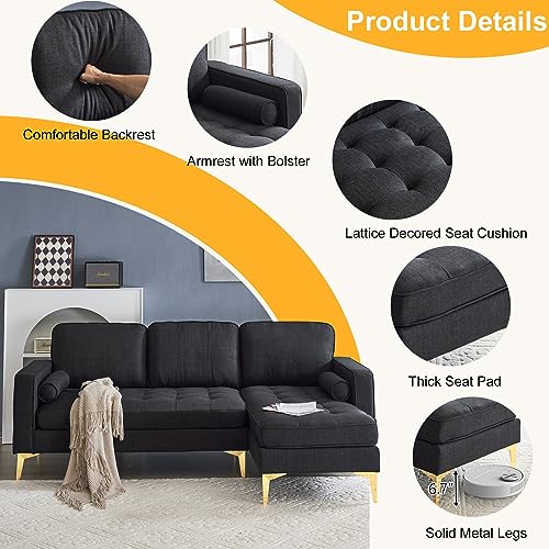 L-Shape Linen Fabric Sectional Sofa with Reversible Chaise M333