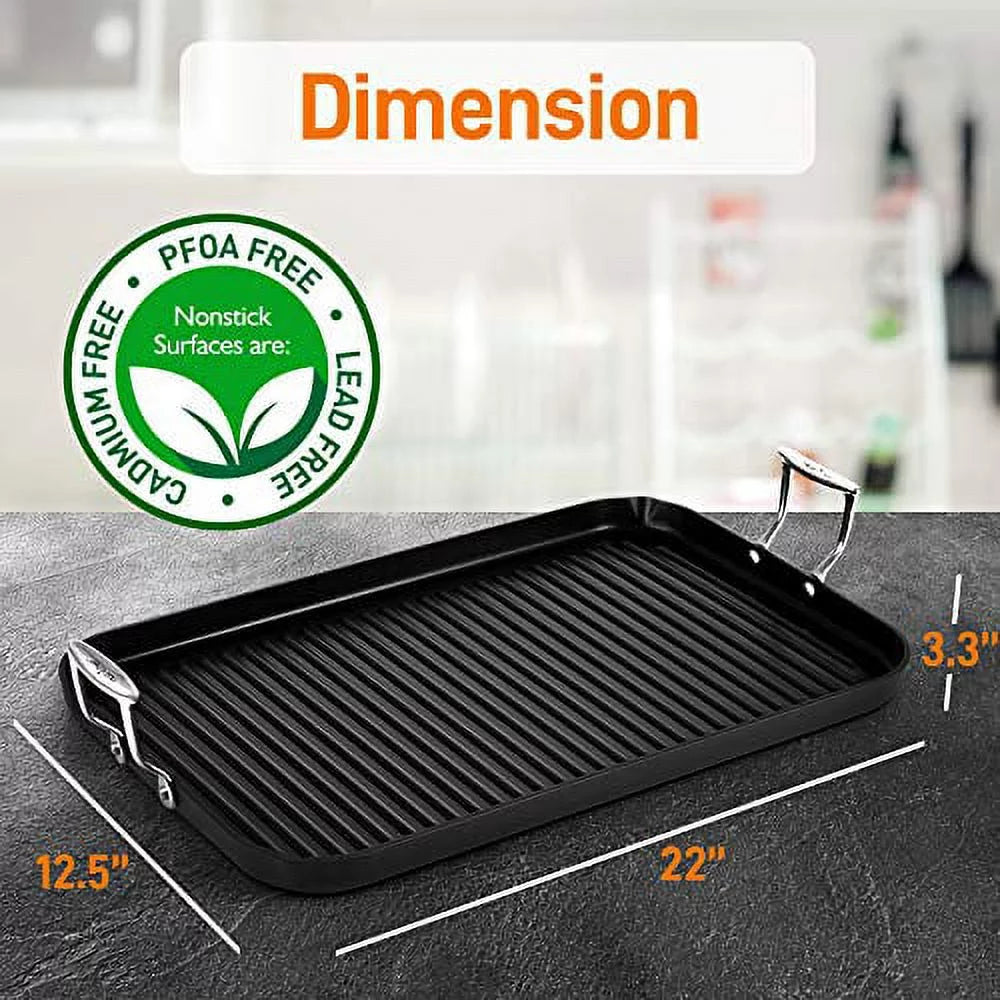 20" x 13" Nonstick Hard-Anodized Grill Pan H709
