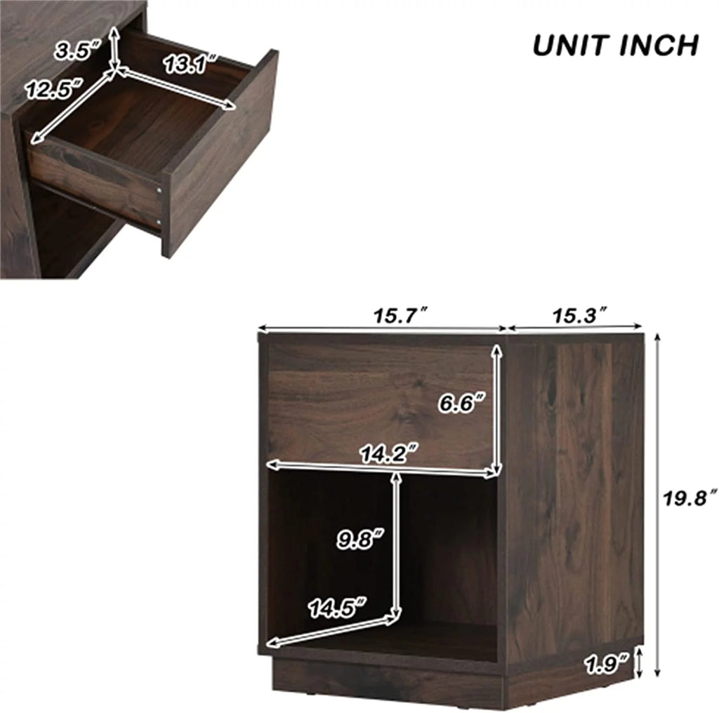 Mid-Century Modern Wooden Nightstand with One Drawer O264062