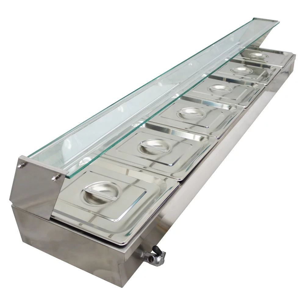 Electric Commercial Bain-marie Buffet Food Warmer Steam Table with Glass Guard 6-Pan B75841