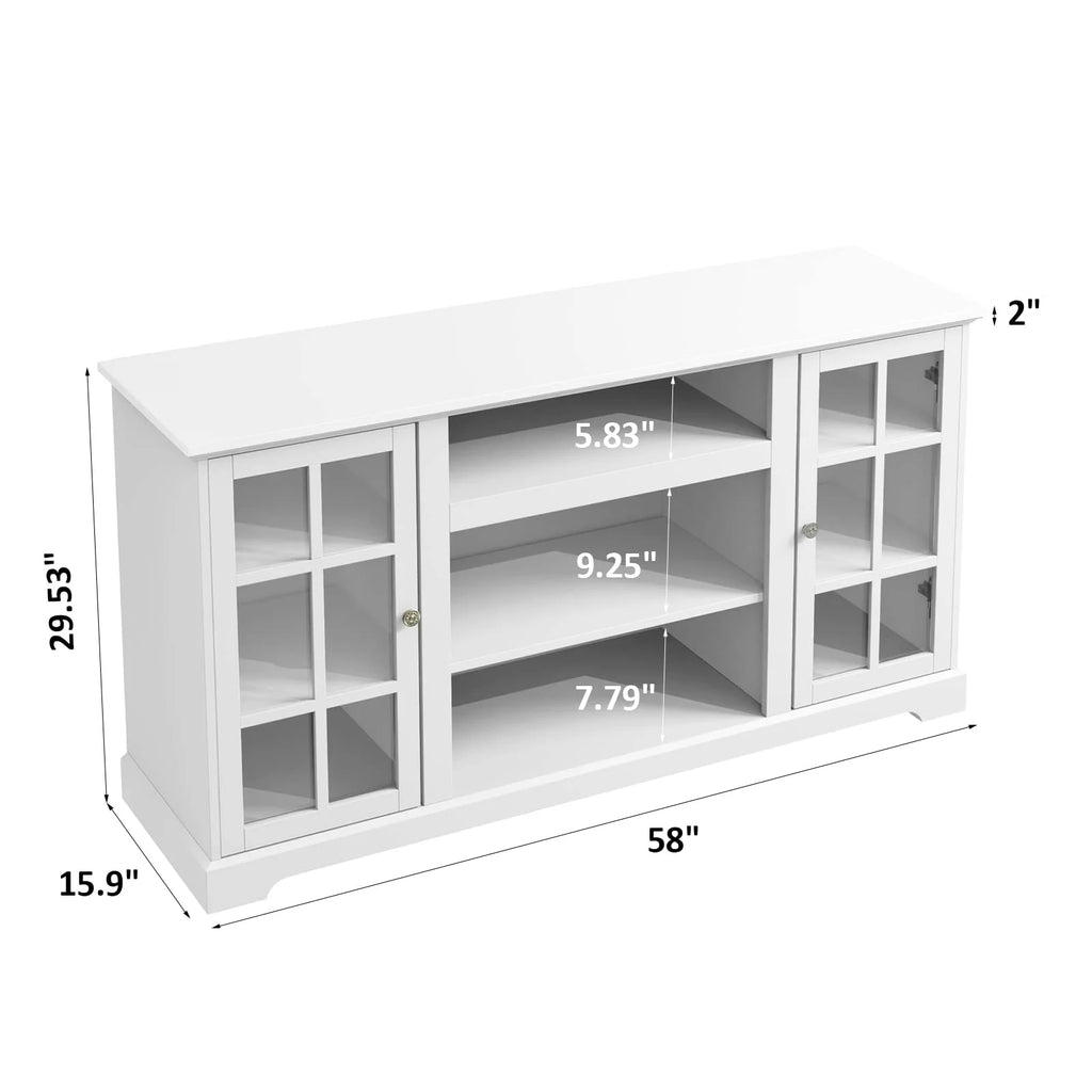 White Wood TV Stand with Glass Door W5672