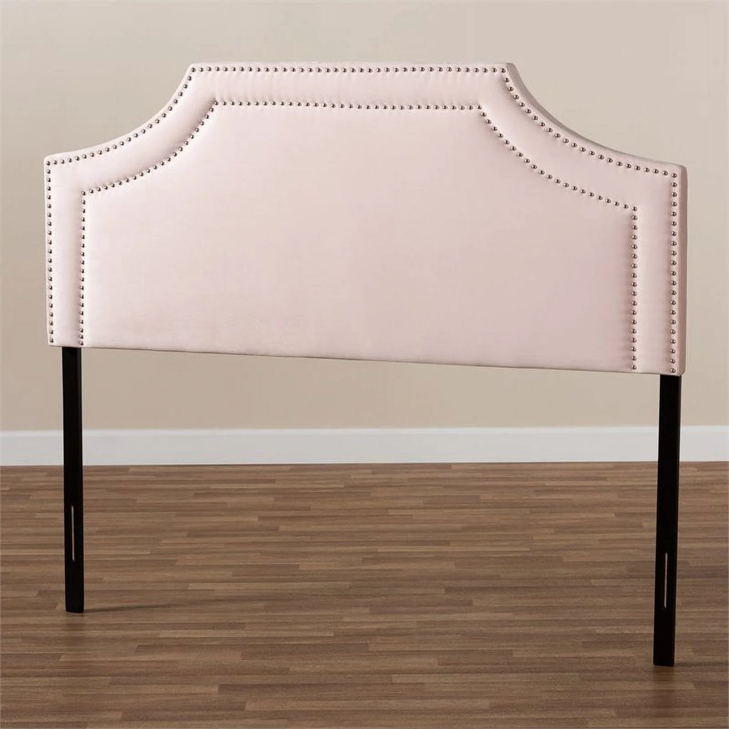 Light Pink Velvet Wood Full Headboard with Adjustable Legs R228
