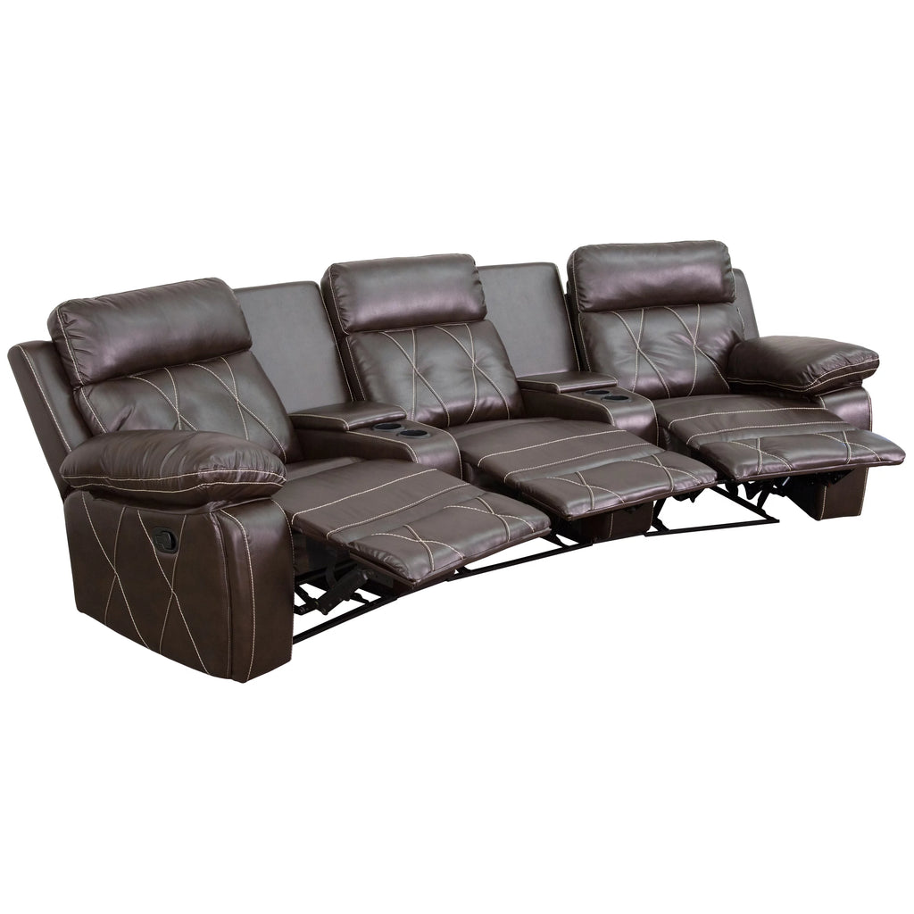Brown 3-Seat Reclining Theater Seating with Cup Holders Q581