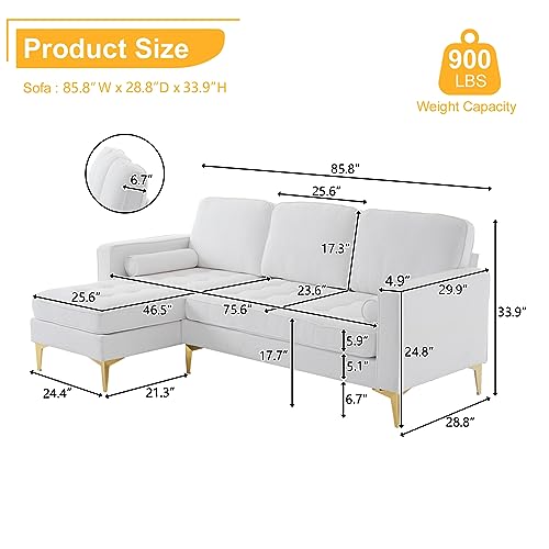 L-Shape Linen Fabric Sectional Sofa with Reversible Chaise M333