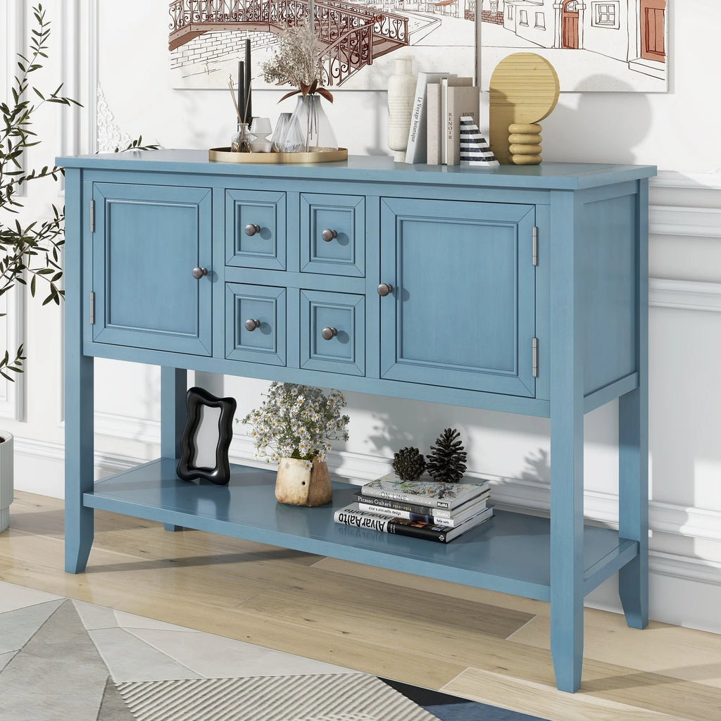 Vintage Console Table with Four Drawers and Bottom Shelf M786651