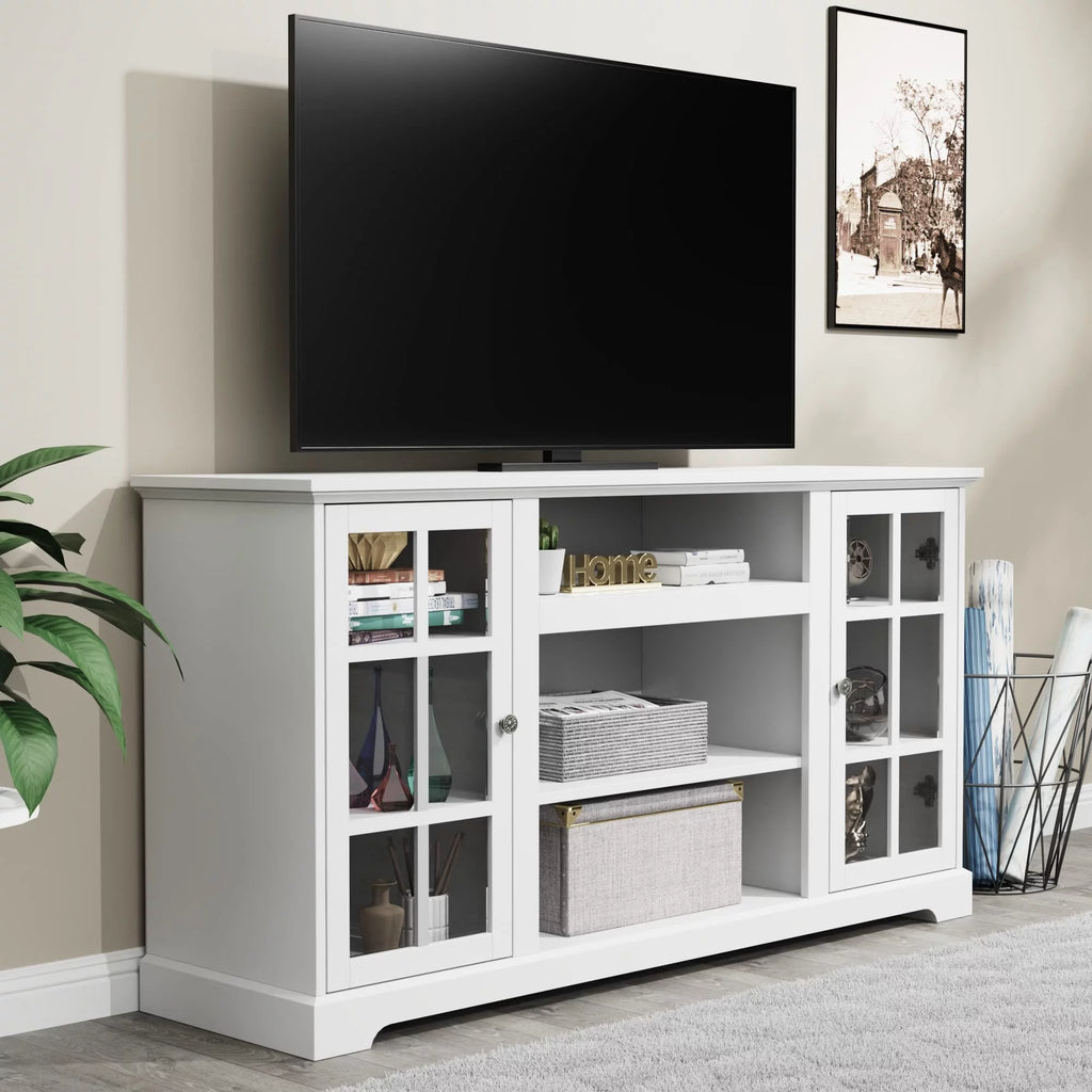 White Wood TV Stand with Glass Door W5672