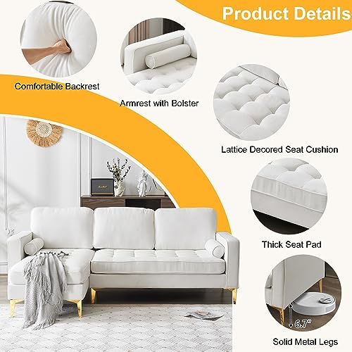 L-Shape Linen Fabric Sectional Sofa with Reversible Chaise M333