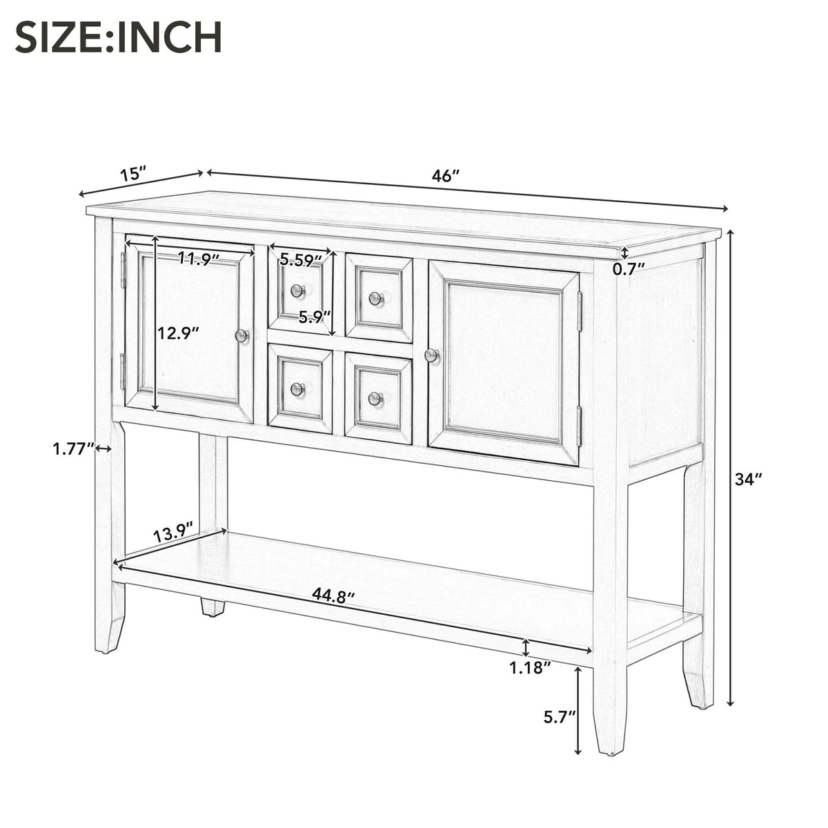 Vintage Console Table with Four Drawers and Bottom Shelf M786651