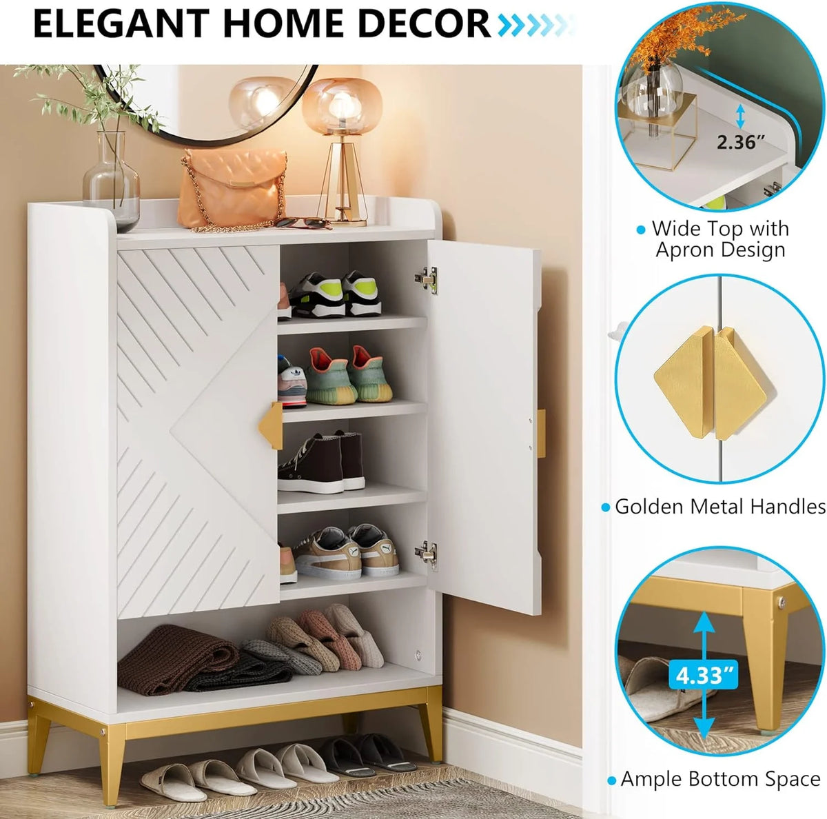 25 Pair 6-Tier Wooden Shoe Storage Cabinet with Doors S51826