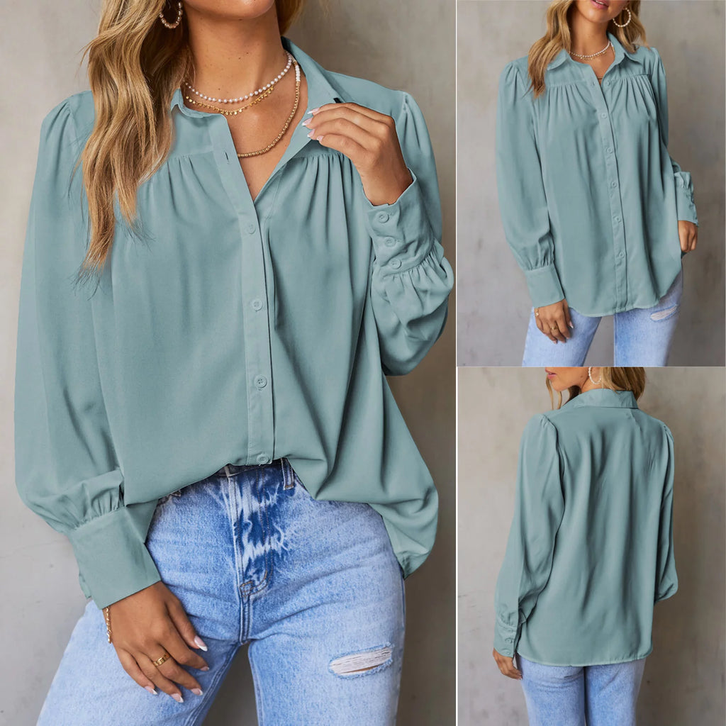 Long Sleeve Button Down Plus Size Blouse J15896