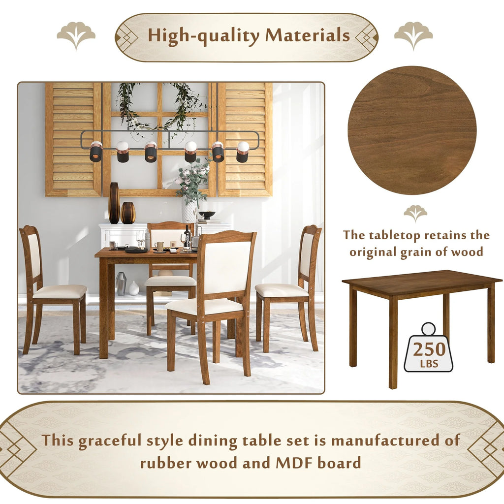 5-Piece Wood Dining Table Set with Upholstered Chairs X34113