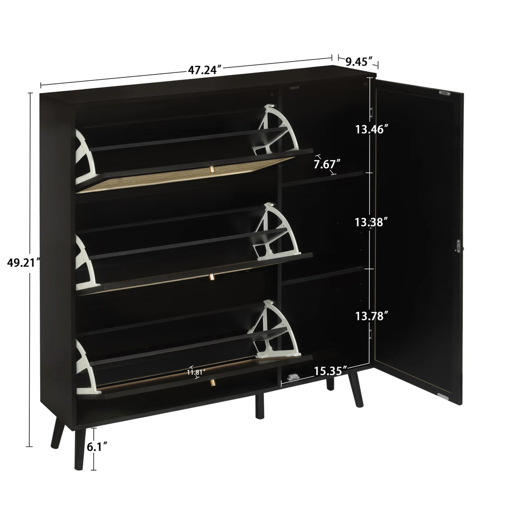 48" Wide Black Wood Shoe Cabinet with 3 Flip Doors V59071