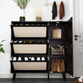 48" Wide Black Wood Shoe Cabinet with 3 Flip Doors V59071