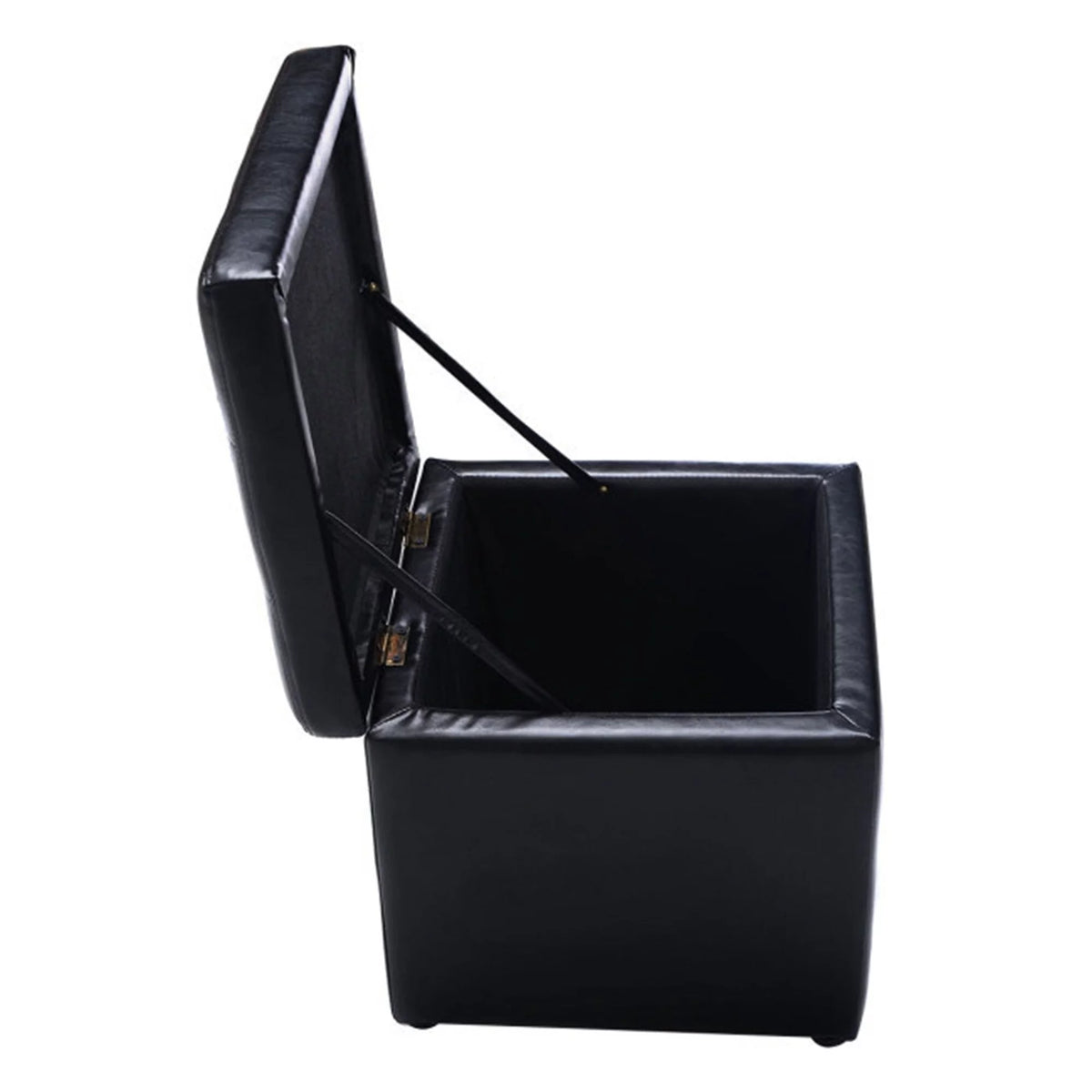 16 Inch Black PU Leather Ottoman Pouffe Storage Box I59274