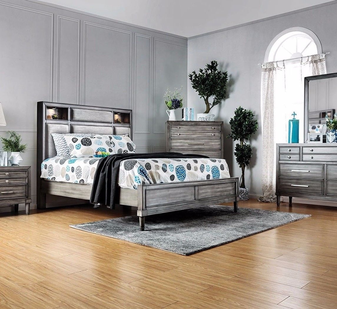 1pc Eastern King Size Bed Gray Finish F80586