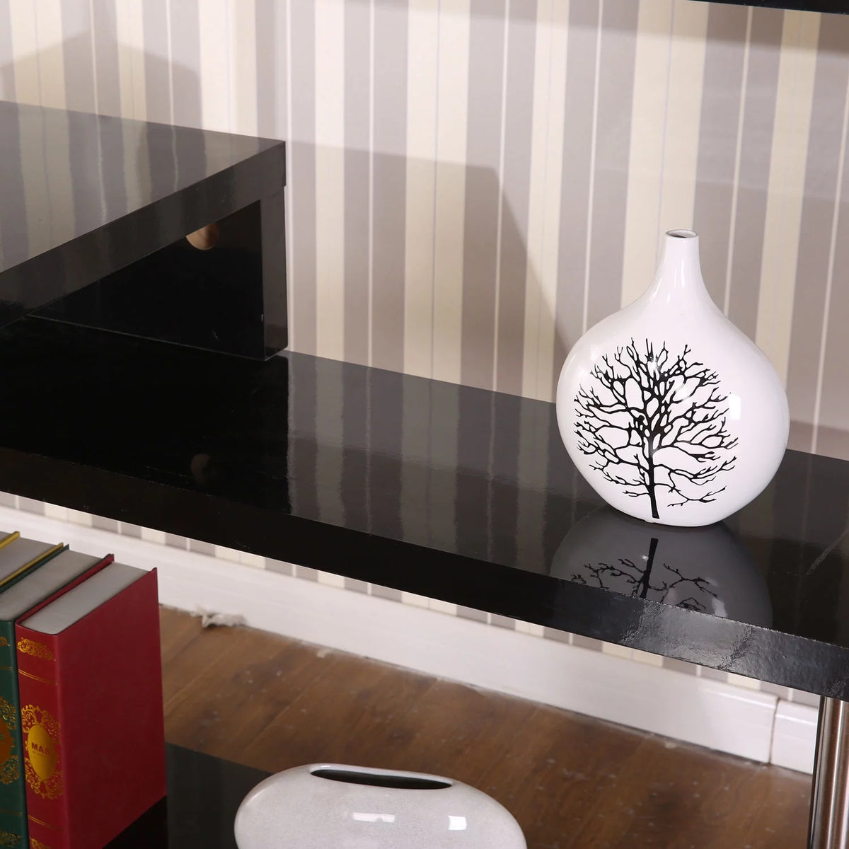 Black Corner Desk and Shelf Combo K68173