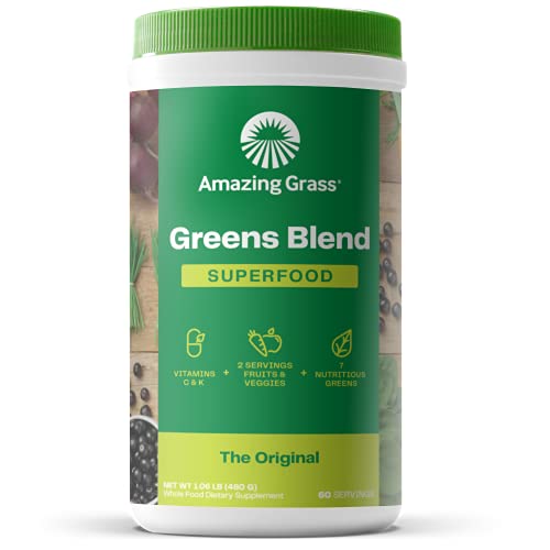 Super Greens Powder Smoothie Mix with Organic Spirulina, Chlorella, Beet Root Powder, Digestive Enzymes & Probiotics, 60 Servings K47510