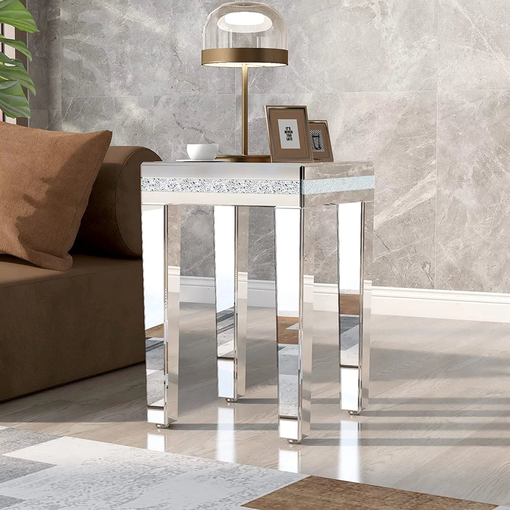 Glass Mirror Corner Table with Adjustable Height Legs T59908