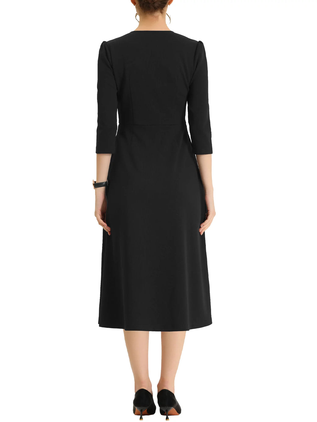 A-Line Dress 3/4 Sleeve Notched V Neck P88277