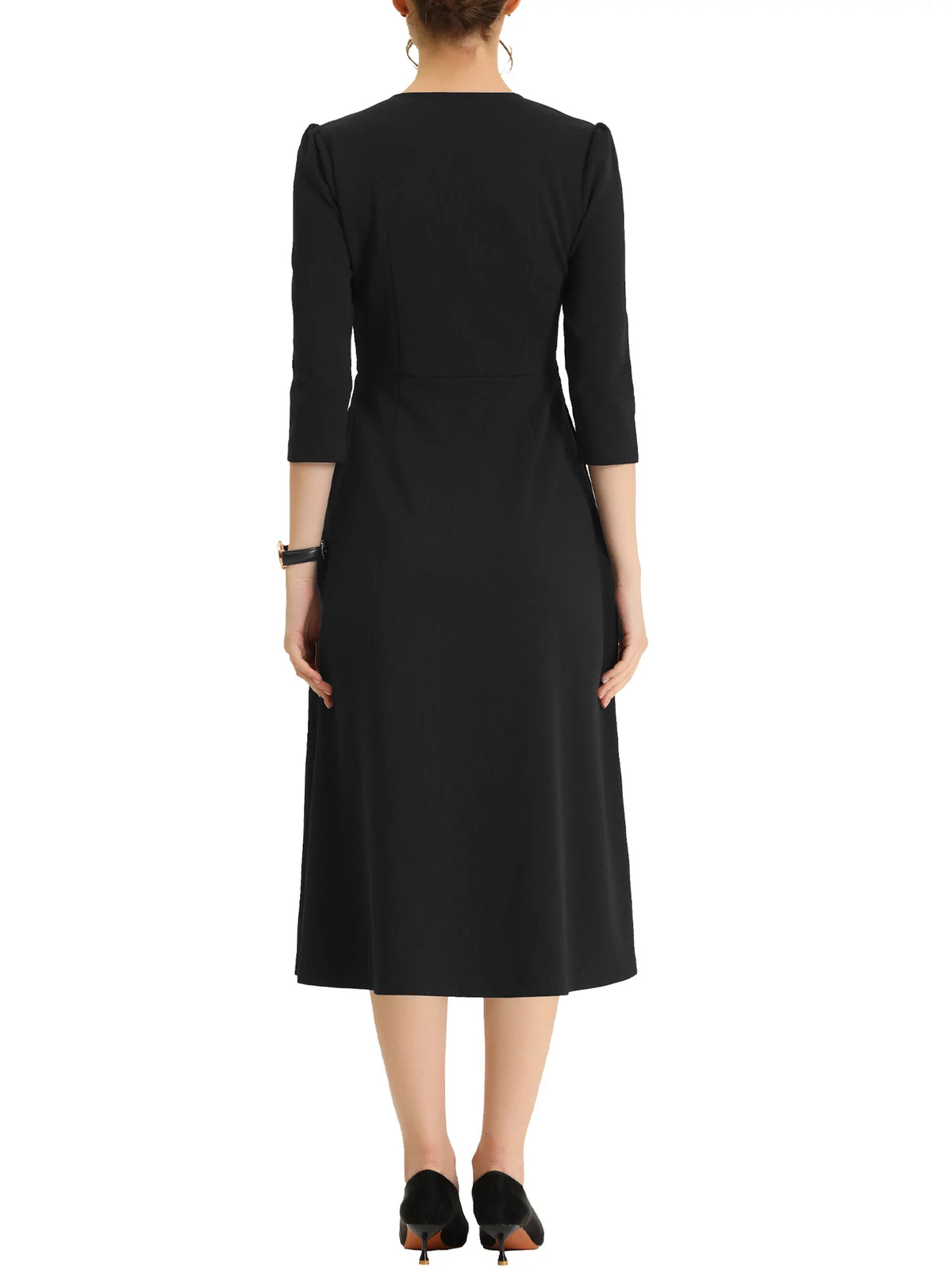 A-Line Dress 3/4 Sleeve Notched V Neck P88277