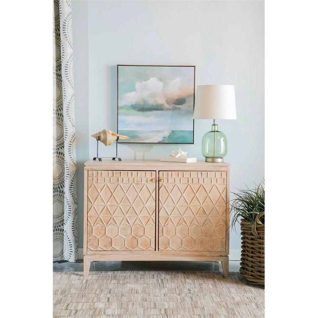 White Distressed 2-door Geometric Accent Cabinet N18952