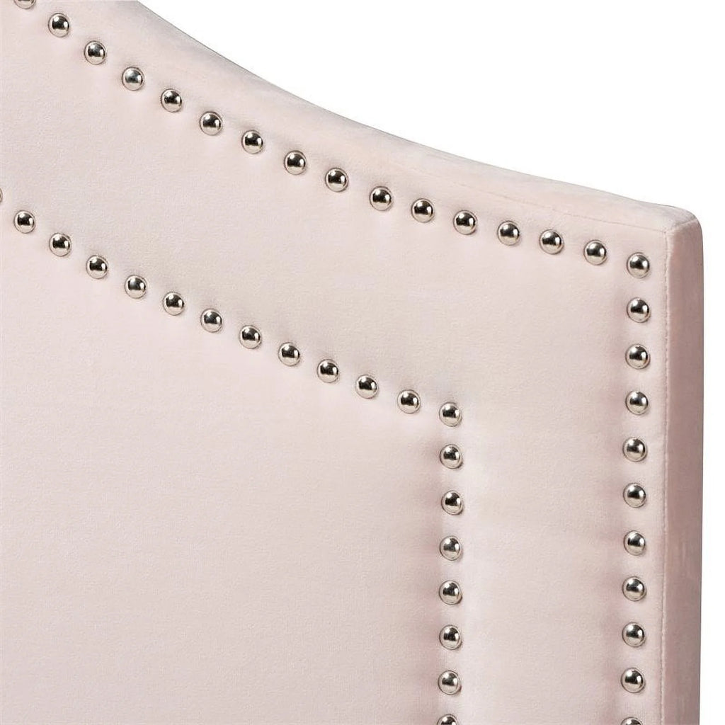 Light Pink Velvet Wood Full Headboard with Adjustable Legs R228