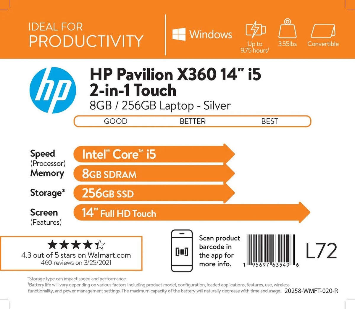 14" FHD Touch x360 Intel Core i5 8GB RAM 256GB SSD Silver Windows 10 V38828