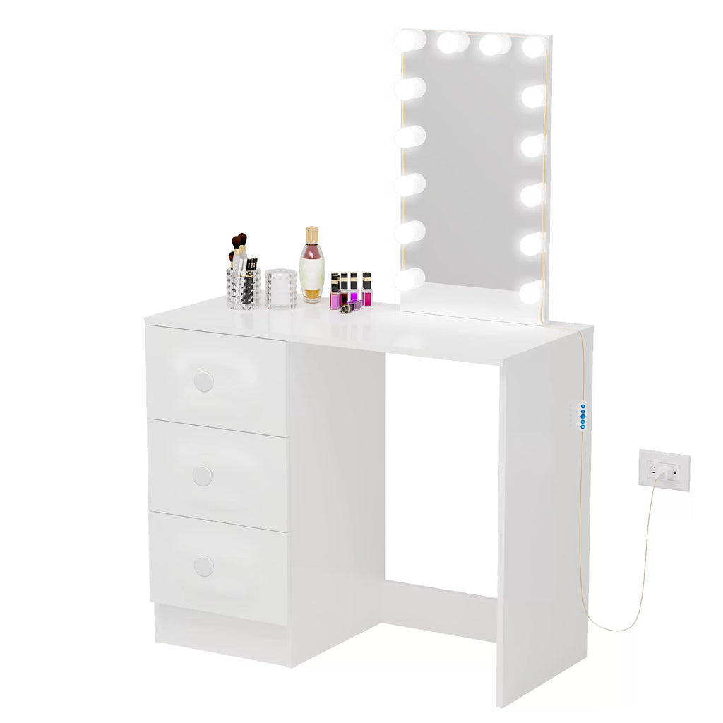 White Modern Vanity Table with Lights L149330