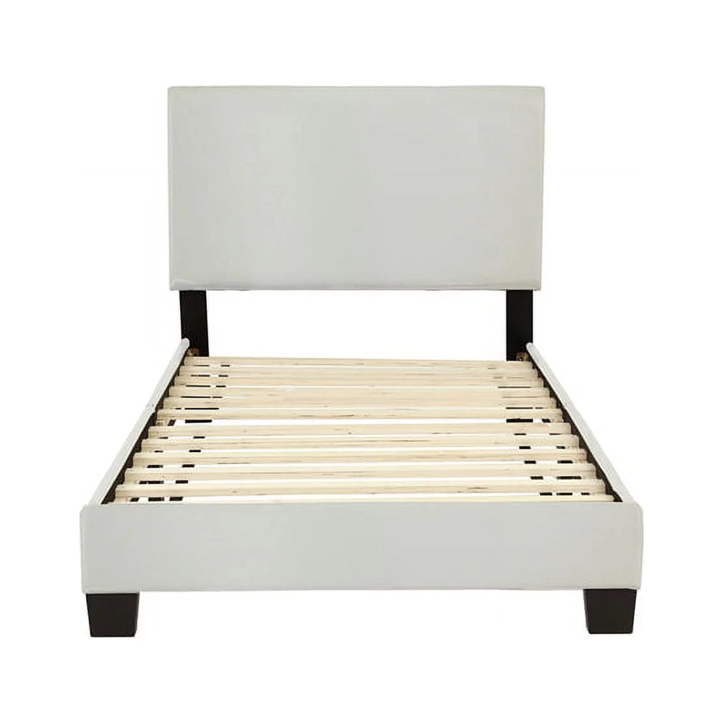 White Twin Faux Leather Bed Frame with 12 Slats U507558