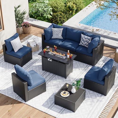 7 Piece Wicker Rattan Patio Sectional Sofa Set with Cushion S209826