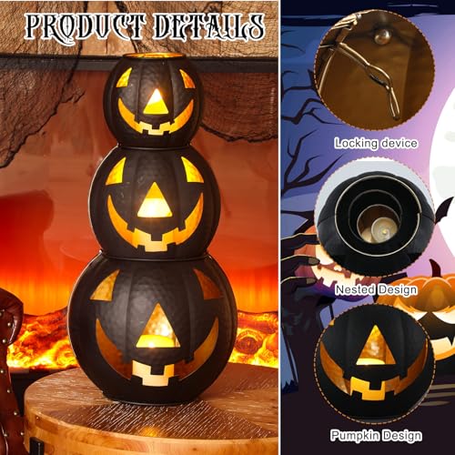 3 Pcs Metal Jack O Lanterns Pumpkin Set with LED Candles C278