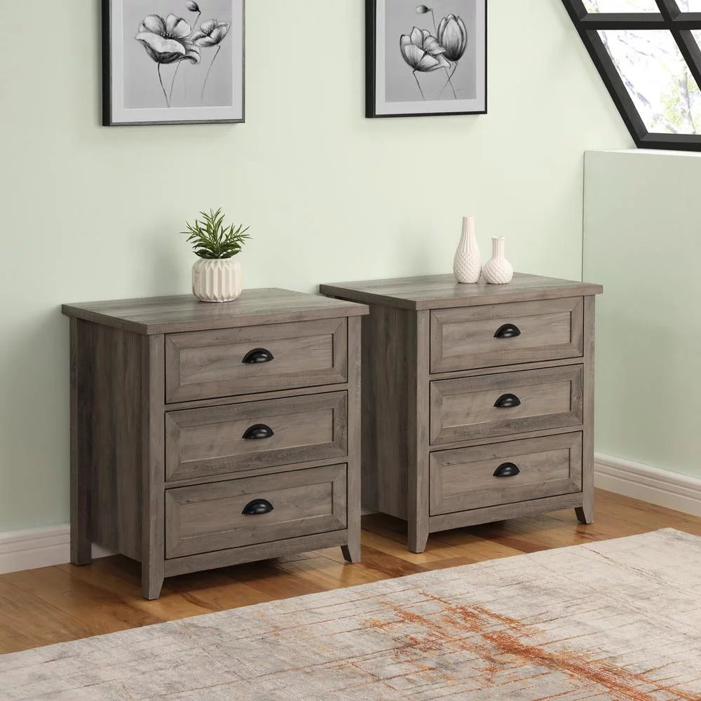3 Drawer Gray Wash Bedroom Nightstand Set L395098