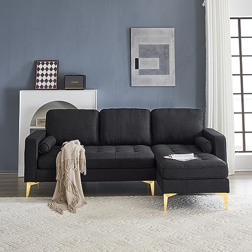 L-Shape Linen Fabric Sectional Sofa with Reversible Chaise M333