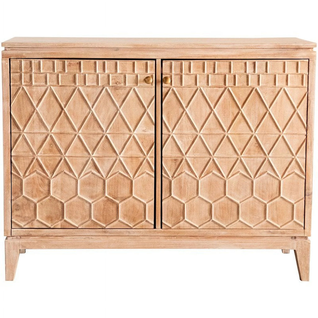White Distressed 2-door Geometric Accent Cabinet N18952