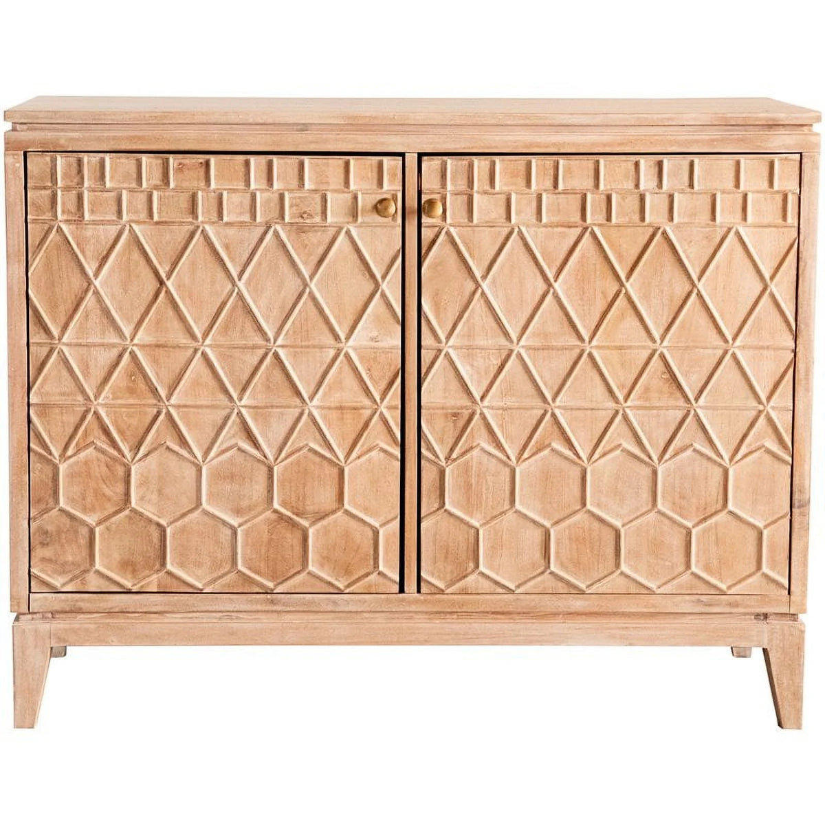 White Distressed 2-door Geometric Accent Cabinet N18952