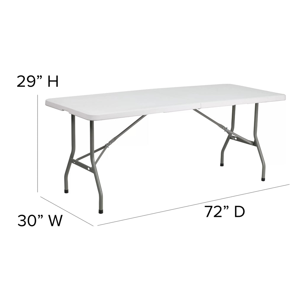 6-Foot Bi-Fold Granite White Plastic Folding Table with Carrying Handle V68978
