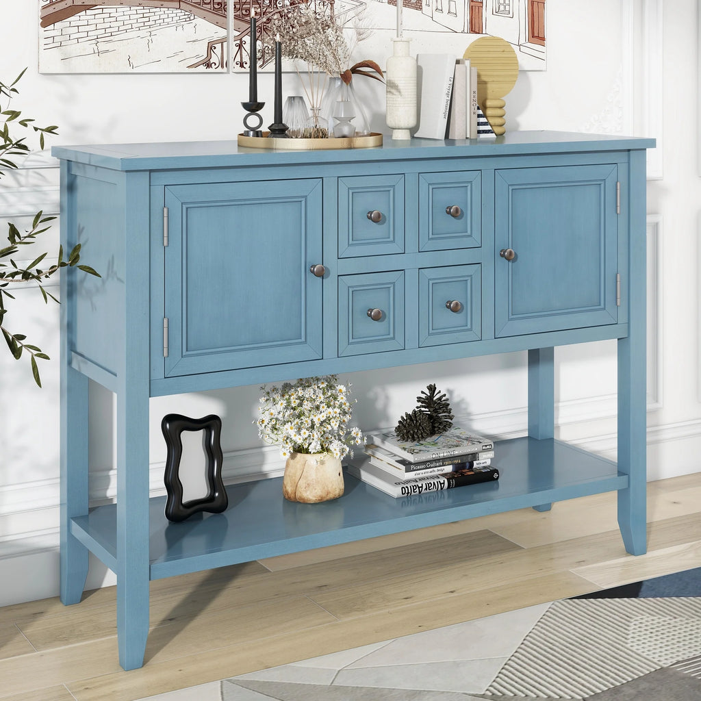 Vintage Console Table with Four Drawers and Bottom Shelf M786651