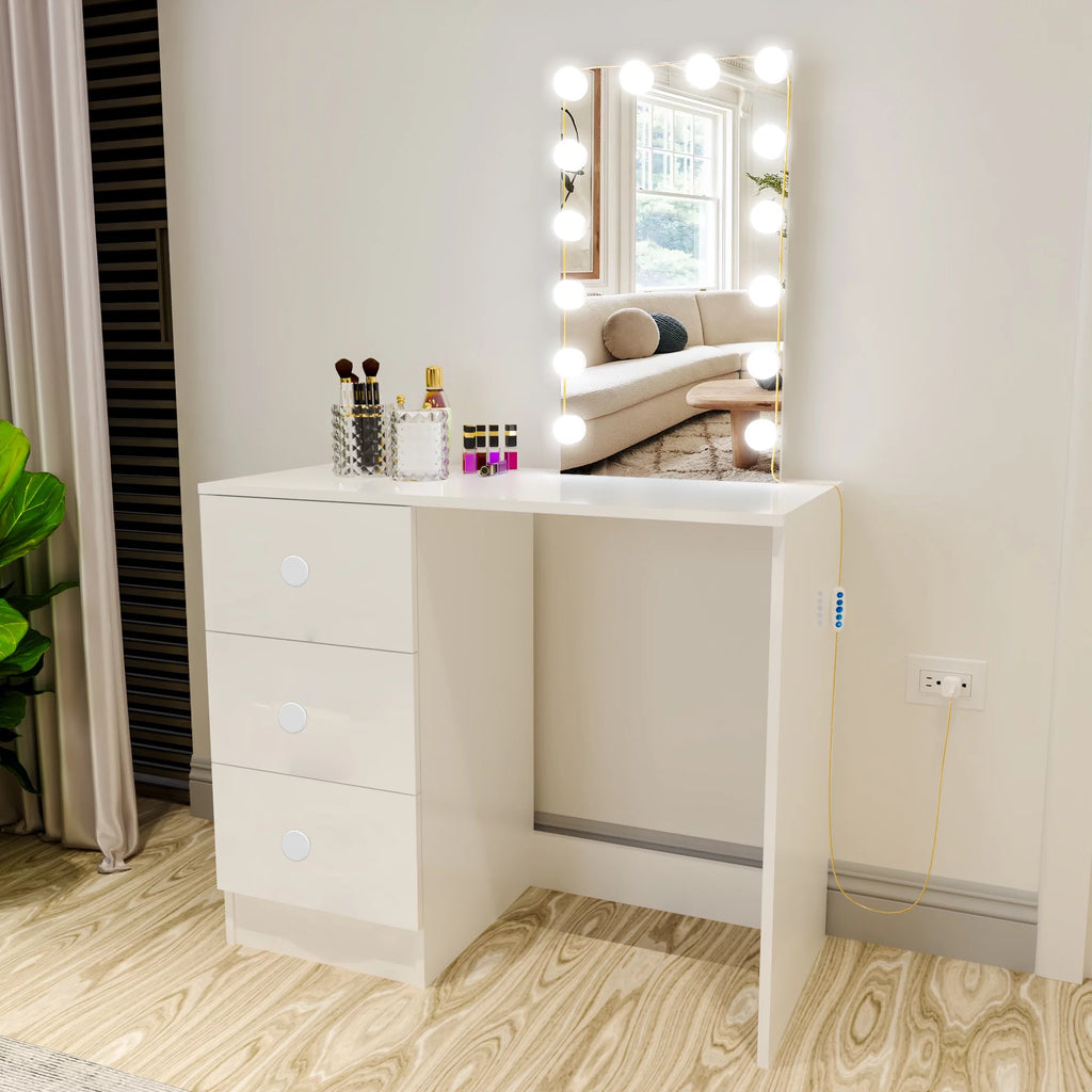 White Modern Vanity Table with Lights L149330