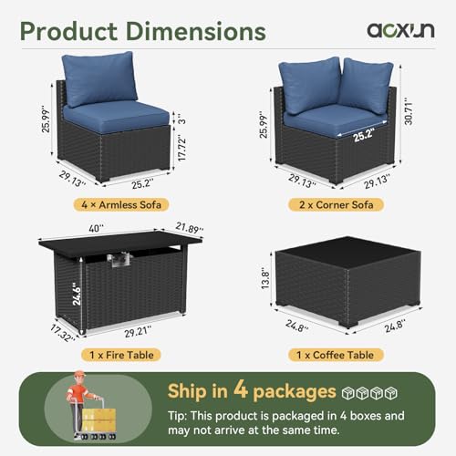 7 Piece Wicker Rattan Patio Sectional Sofa Set with Cushion S209826