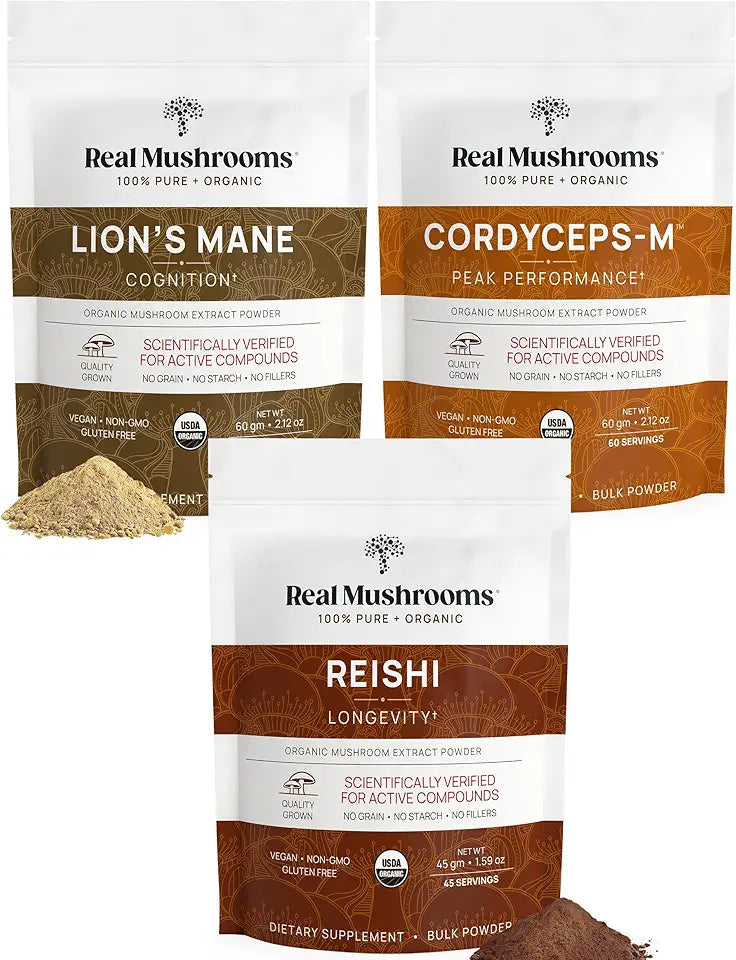 Organic Lion's Mane Reishi Cordyceps Mushroom Powders F981051