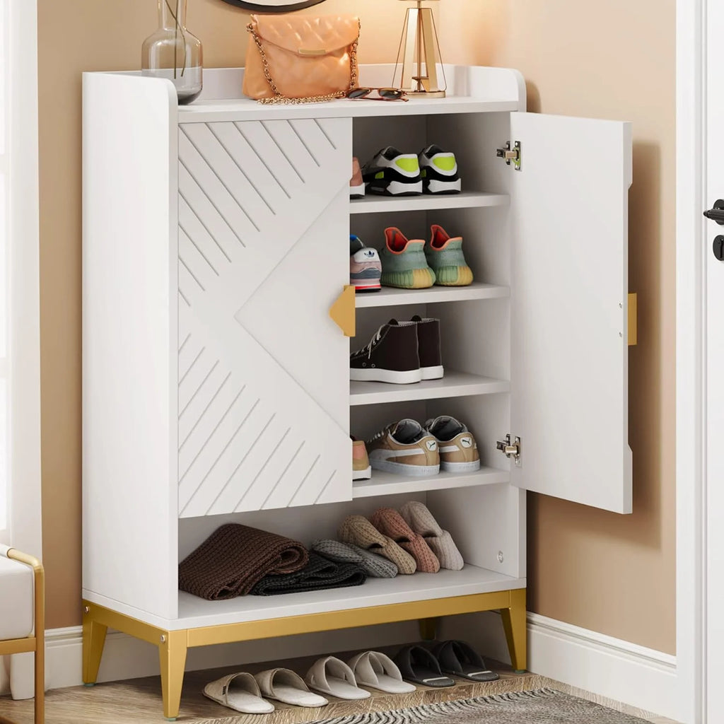 25 Pair 6-Tier Wooden Shoe Storage Cabinet with Doors S51826
