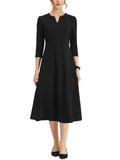 A-Line Dress 3/4 Sleeve Notched V Neck P88277